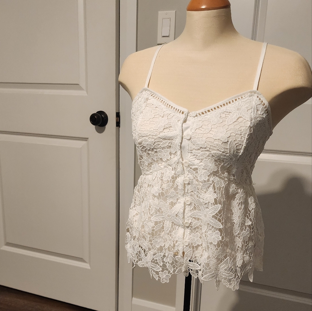 Rebellion Ivory Lace Button-Front Camisole